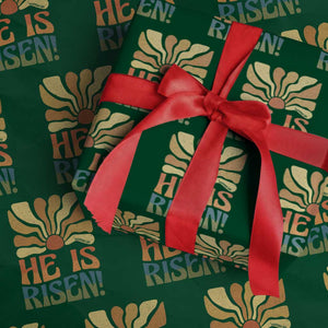 Retro Easter Wrapping Paper Roll Jesus He is Risen Matthew 28:6 Bible Verse Kids TS10 Green Print Your Wear