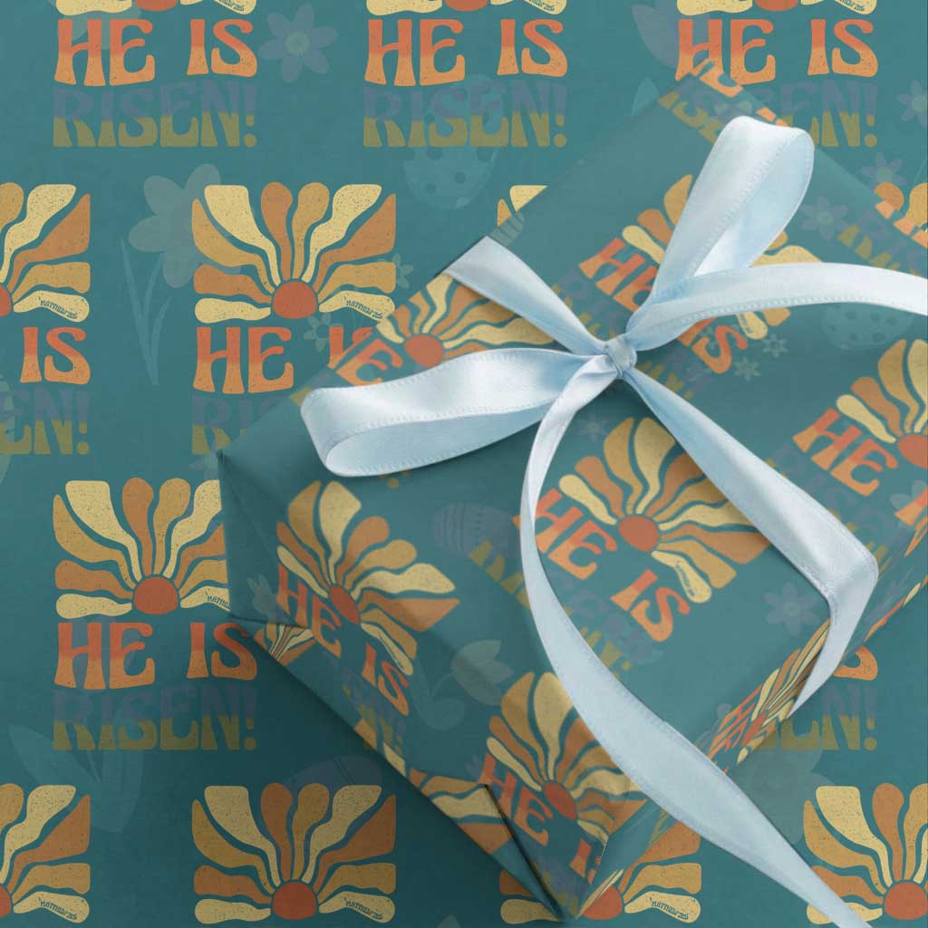 Retro Easter Wrapping Paper Roll Jesus He is Risen Matthew 28:6 Bible Verse Kids TS10 Teal Print Your Wear