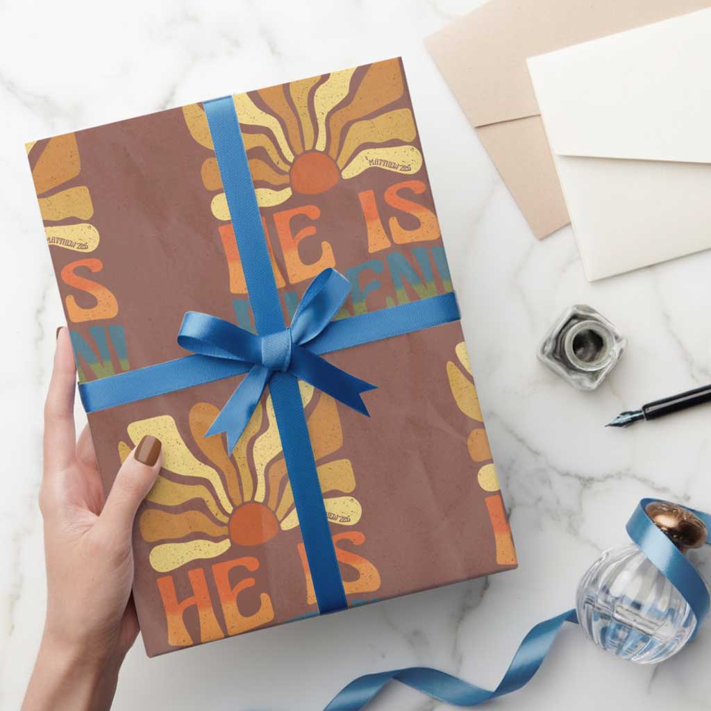 Retro Easter Wrapping Paper Roll Jesus He is Risen Matthew 28:6 Bible Verse Kids TS10 Mocha Print Your Wear