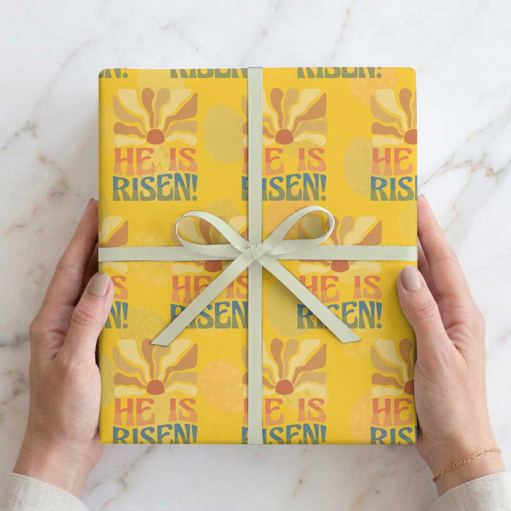 Retro Easter Wrapping Paper Roll Jesus He is Risen Matthew 28:6 Bible Verse Kids TS10 Yellow Print Your Wear