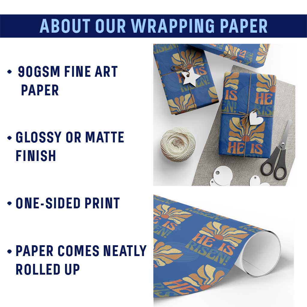 Retro Easter Wrapping Paper Roll Jesus He is Risen Matthew 28:6 Bible Verse Kids TS10 Print Your Wear