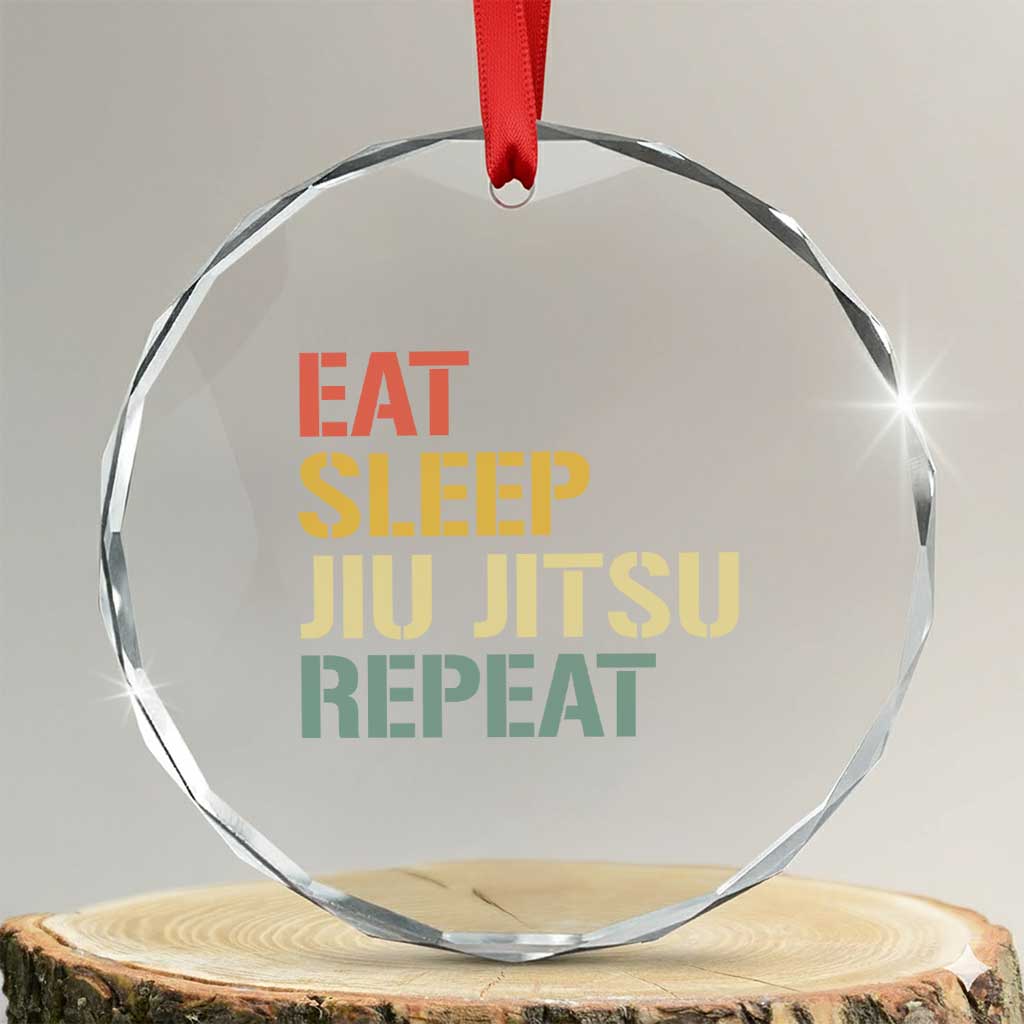 Retro Eat Sleep Jiu Jitsu Repeat Crystal Glass Ornament Vintage JiuJitsu BJJ TS10 Transparent Glass 3'' Circle Print Your Wear