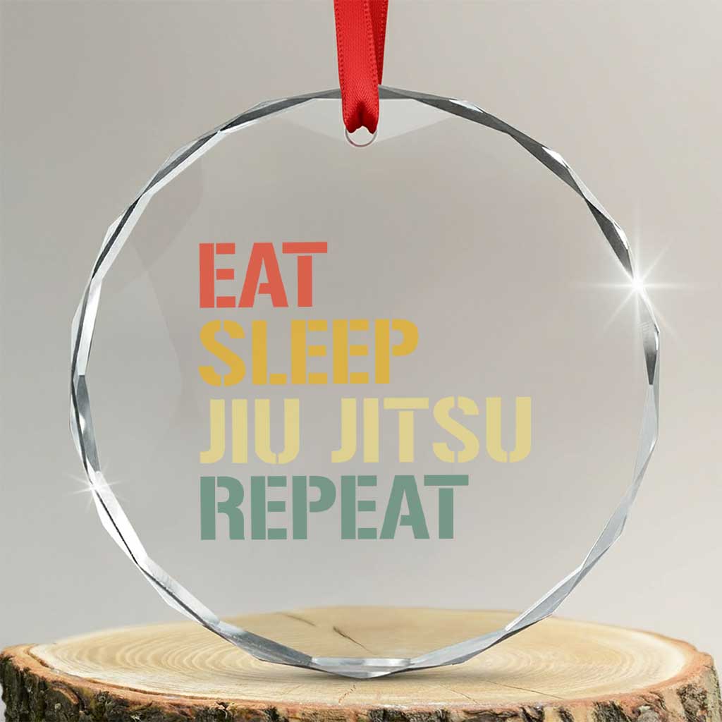 Retro Eat Sleep Jiu Jitsu Repeat Crystal Glass Ornament Vintage JiuJitsu BJJ TS10 Transparent Glass 3'' Circle Print Your Wear