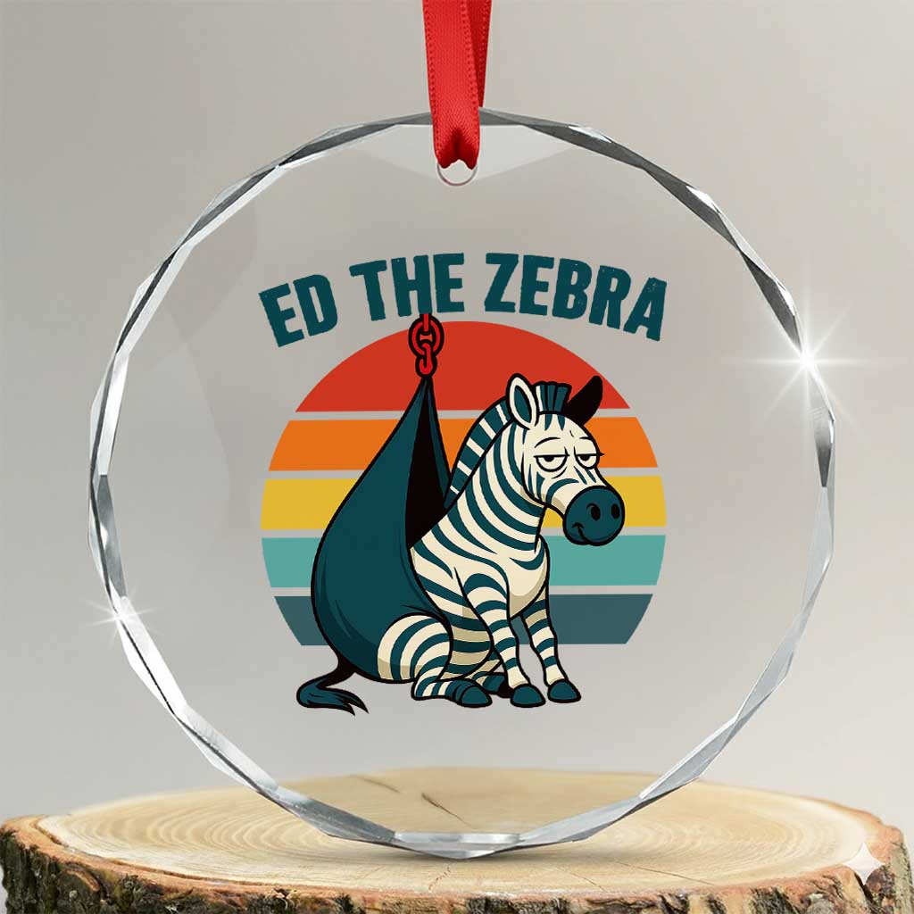 Retro Ed the Zebra Meme Crystal Glass Ornament Funny Viral Escape Animal Helicopter Rescue TS02 Transparent Glass 3'' Circle Print Your Wear