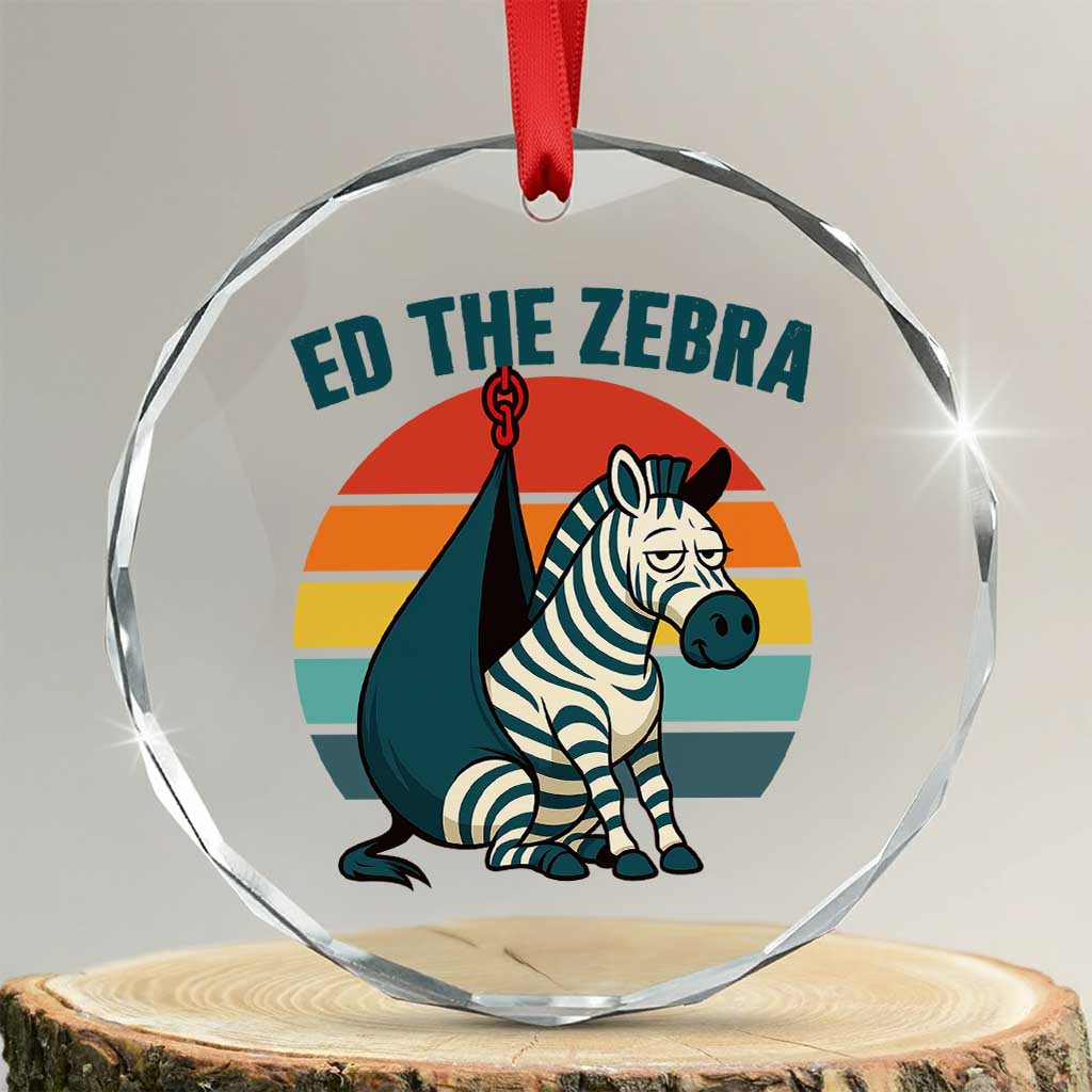 Retro Ed the Zebra Meme Crystal Glass Ornament Funny Viral Escape Animal Helicopter Rescue TS02 Transparent Glass 3'' Circle Print Your Wear