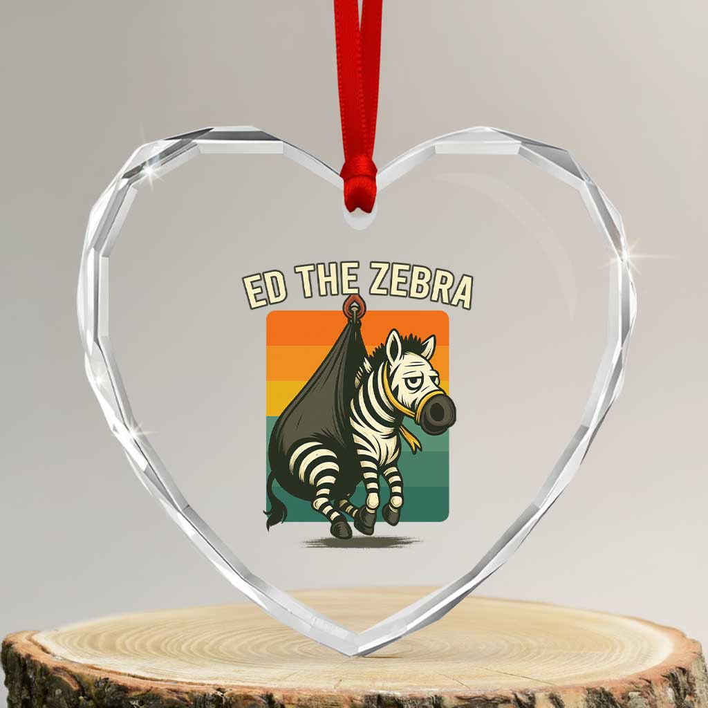 Retro Ed the Zebra Meme Heart Crystal Glass Ornament Funny Viral Escape Animal TS02 Transparent Glass 3'' Heart Print Your Wear