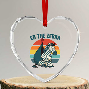 Retro Ed the Zebra Meme Heart Crystal Glass Ornament Funny Viral Escape Animal Helicopter Rescue TS02 Transparent Glass 3'' Heart Print Your Wear