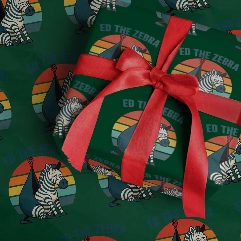 Retro Ed the Zebra Meme Wrapping Paper Roll Funny Viral Escape Animal Helicopter Rescue TS02 Green Print Your Wear