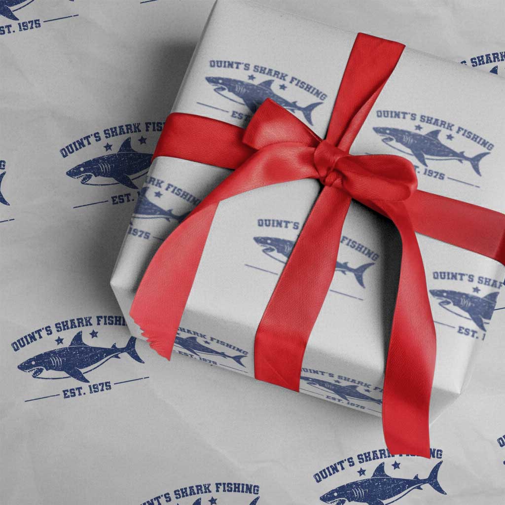 Retro Fisher Birthday Wrapping Paper Roll Vintage Quints Shark Fishing 1975 TS10 White Print Your Wear