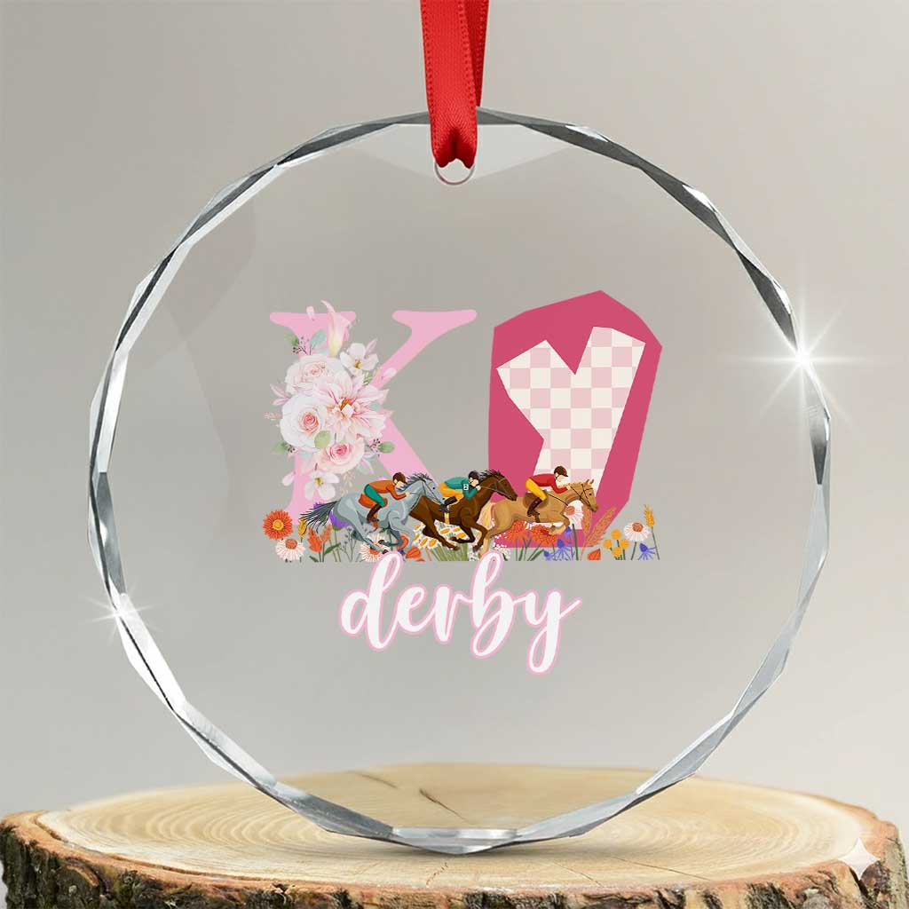 Retro Floral KY Horse Racing Graphic Crystal Glass Ornament Pink Gingham Southern Belle Derby Day Aesthetic TS02 Transparent Glass 3'' Circle Print Your Wear