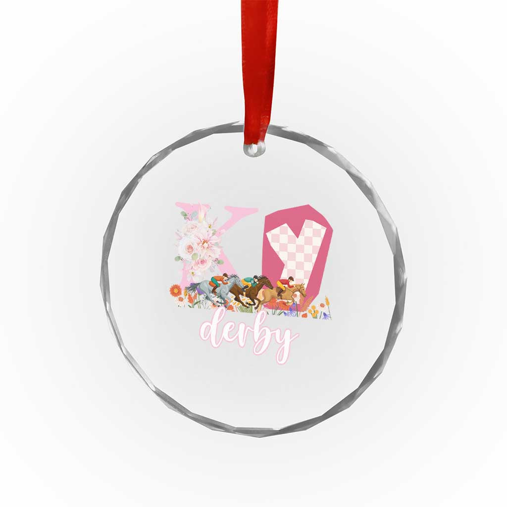 Retro Floral KY Horse Racing Graphic Crystal Glass Ornament Pink Gingham Southern Belle Derby Day Aesthetic TS02 Print Your Wear