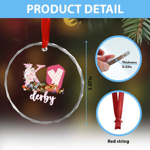 Retro Floral KY Horse Racing Graphic Crystal Glass Ornament Pink Gingham Southern Belle Derby Day Aesthetic TS02 Print Your Wear