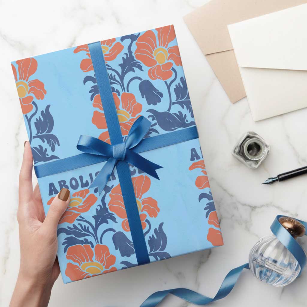 Retro Floral Protest Abolish Ice Wrapping Paper Roll No Human is Illegal Peaceful Pro-Immigrant TS02 Light Blue Print Your Wear