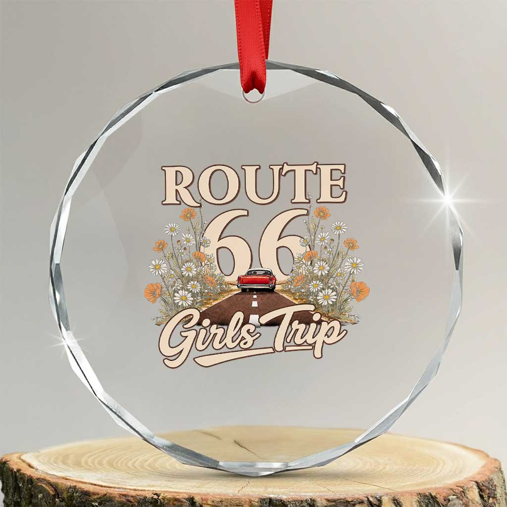 Retro Floral Route Highway 66 Girls Trip Road Trip Crystal Glass Ornament TS12 Transparent Glass 3'' Circle Print Your Wear