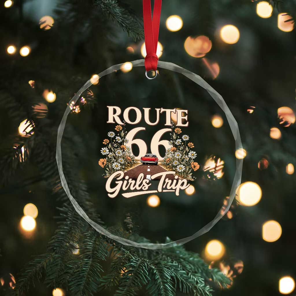Retro Floral Route Highway 66 Girls Trip Road Trip Crystal Glass Ornament TS12 Print Your Wear
