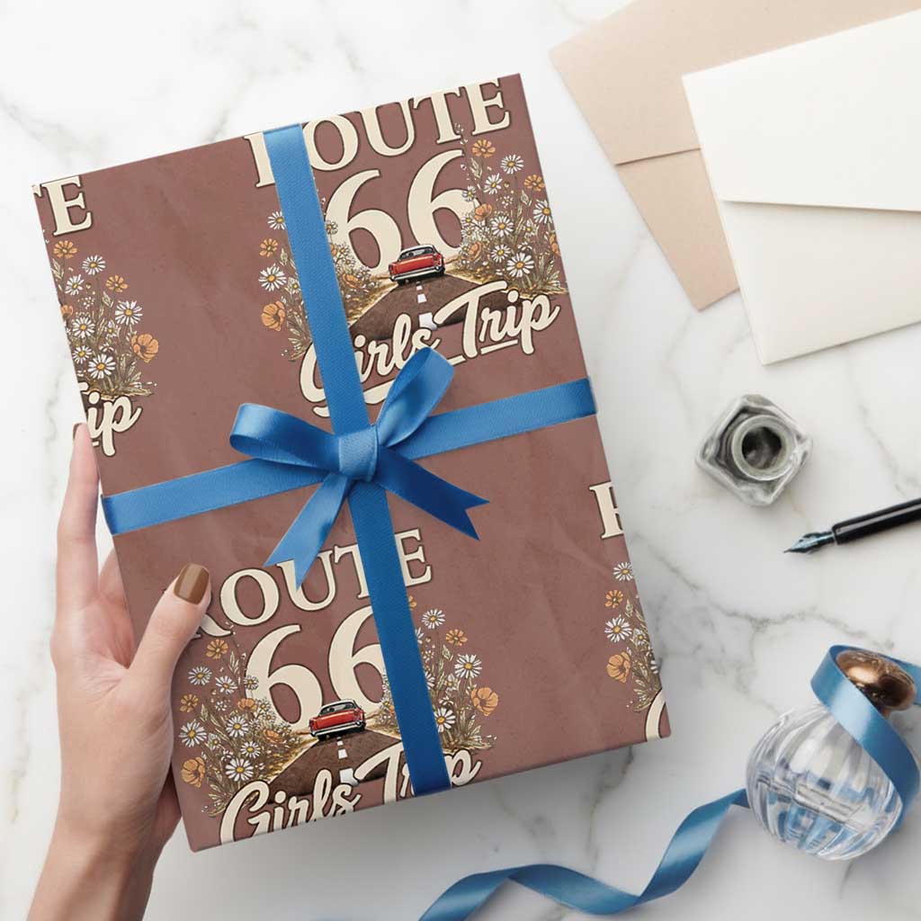 Retro Floral Route Highway 66 Girls Trip Road Trip Wrapping Paper Roll