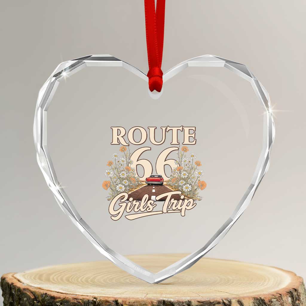 Retro Floral Route Highway 66 Girls Trip Road Trip Heart Crystal Glass Ornament TS12 Transparent Glass 3'' Heart Print Your Wear