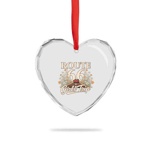 Retro Floral Route Highway 66 Girls Trip Road Trip Heart Crystal Glass Ornament