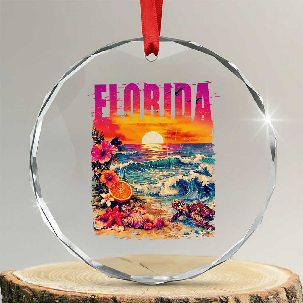 Retro Florida Beach Crystal Glass Ornament Summer Vacation Gift TS12 Transparent Glass 3'' Circle Print Your Wear