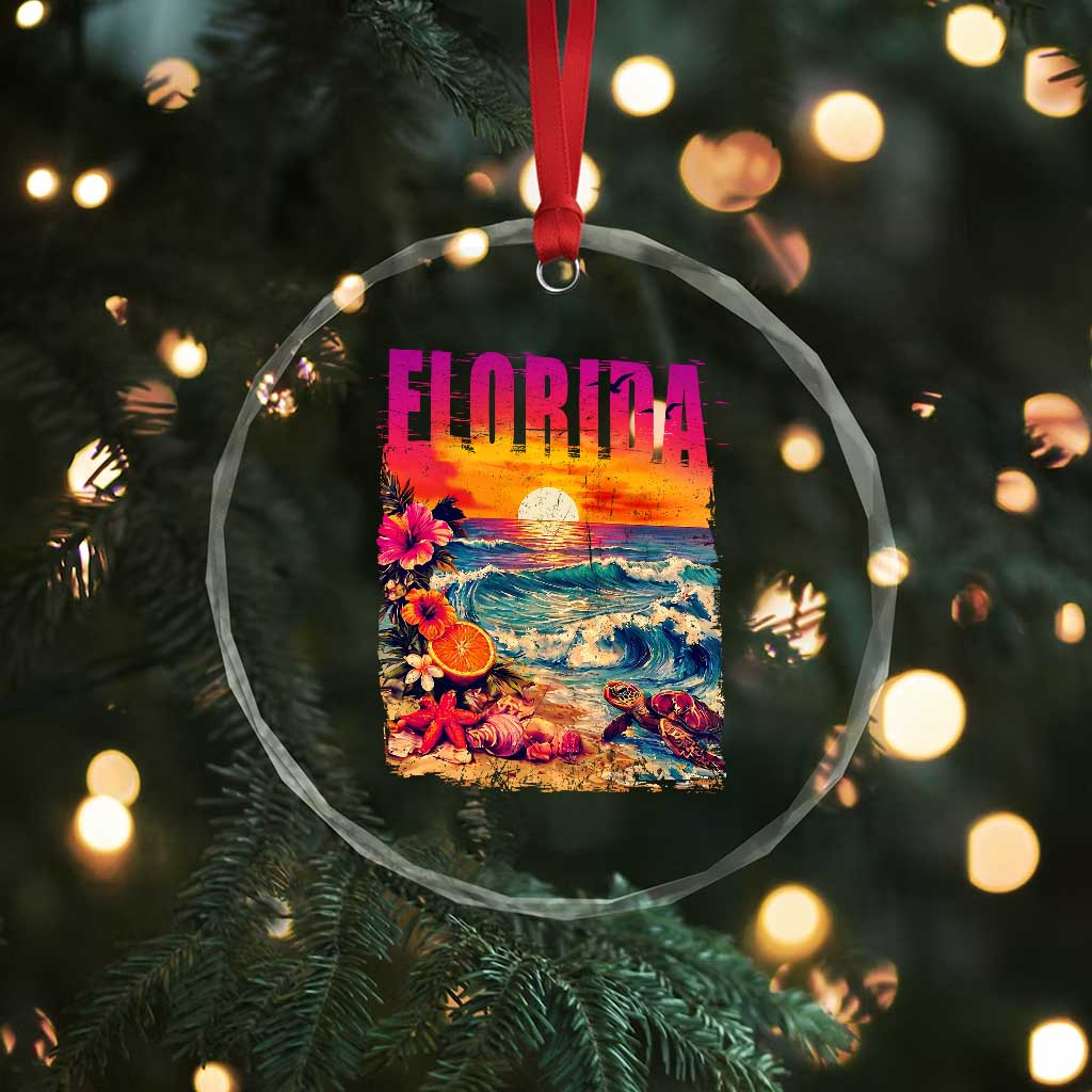 Retro Florida Beach Crystal Glass Ornament Summer Vacation Gift