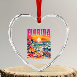 Retro Florida Beach Heart Crystal Glass Ornament Summer Vacation Gift