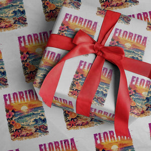 Retro Florida Beach Wrapping Paper Roll Summer Vacation Gift