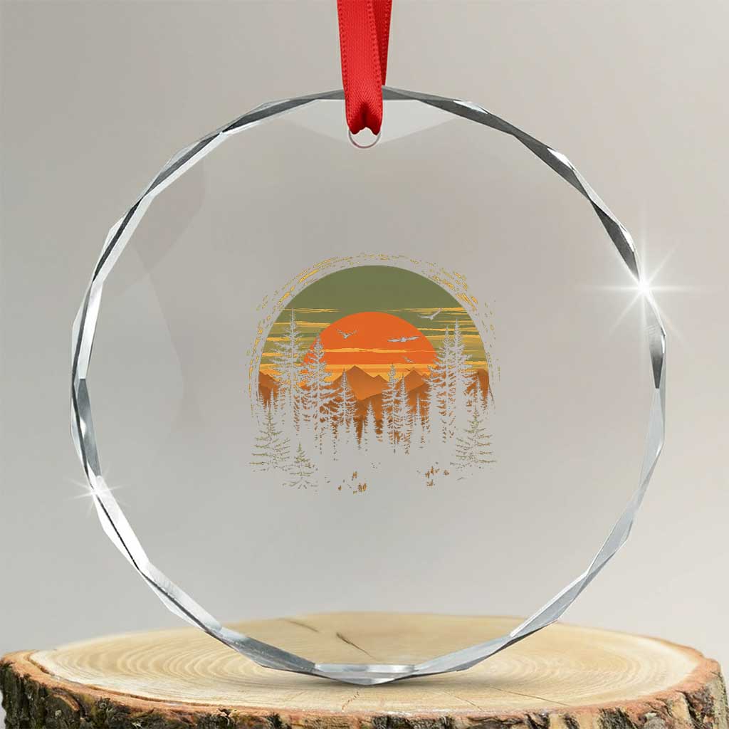 Retro Forest Trees Outdoors Nature Lover Crystal Glass Ornament TS11 Transparent Glass 3'' Circle Print Your Wear