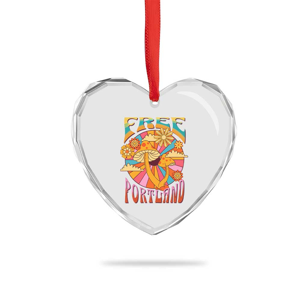 Retro Free Portland Patriotic Heart Crystal Glass Ornament Oregon Freedom Trippy 70s Mushroom Graphic TS02 Print Your Wear