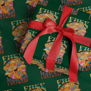 Retro Free Portland Patriotic Wrapping Paper Roll Oregon Freedom Trippy 70s Mushroom Graphic TS02 Green Print Your Wear