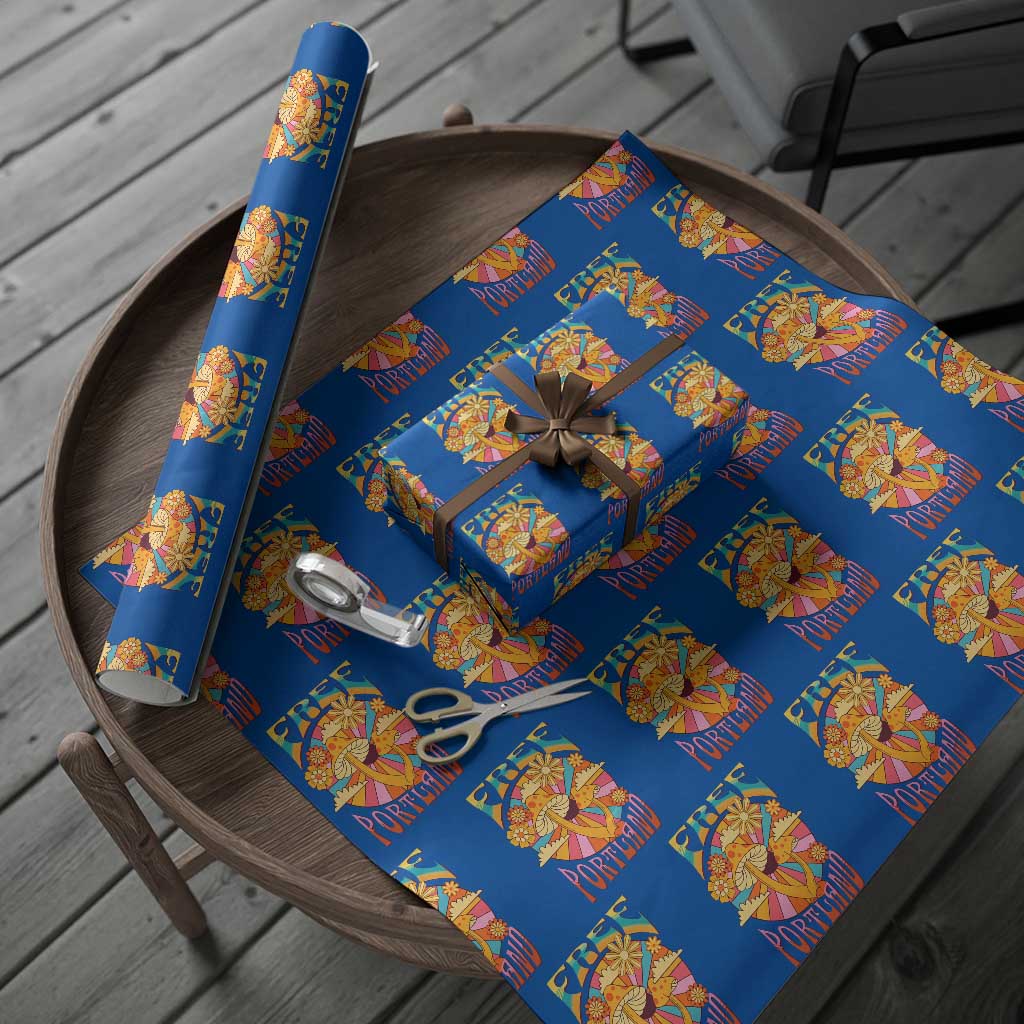 Retro Free Portland Patriotic Wrapping Paper Roll Oregon Freedom Trippy 70s Mushroom Graphic TS02 Blue Print Your Wear
