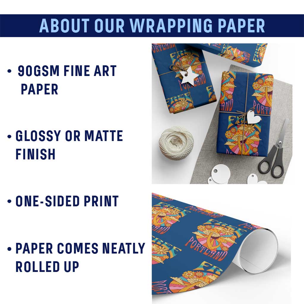 Retro Free Portland Patriotic Wrapping Paper Roll Oregon Freedom Trippy 70s Mushroom Graphic TS02 Print Your Wear