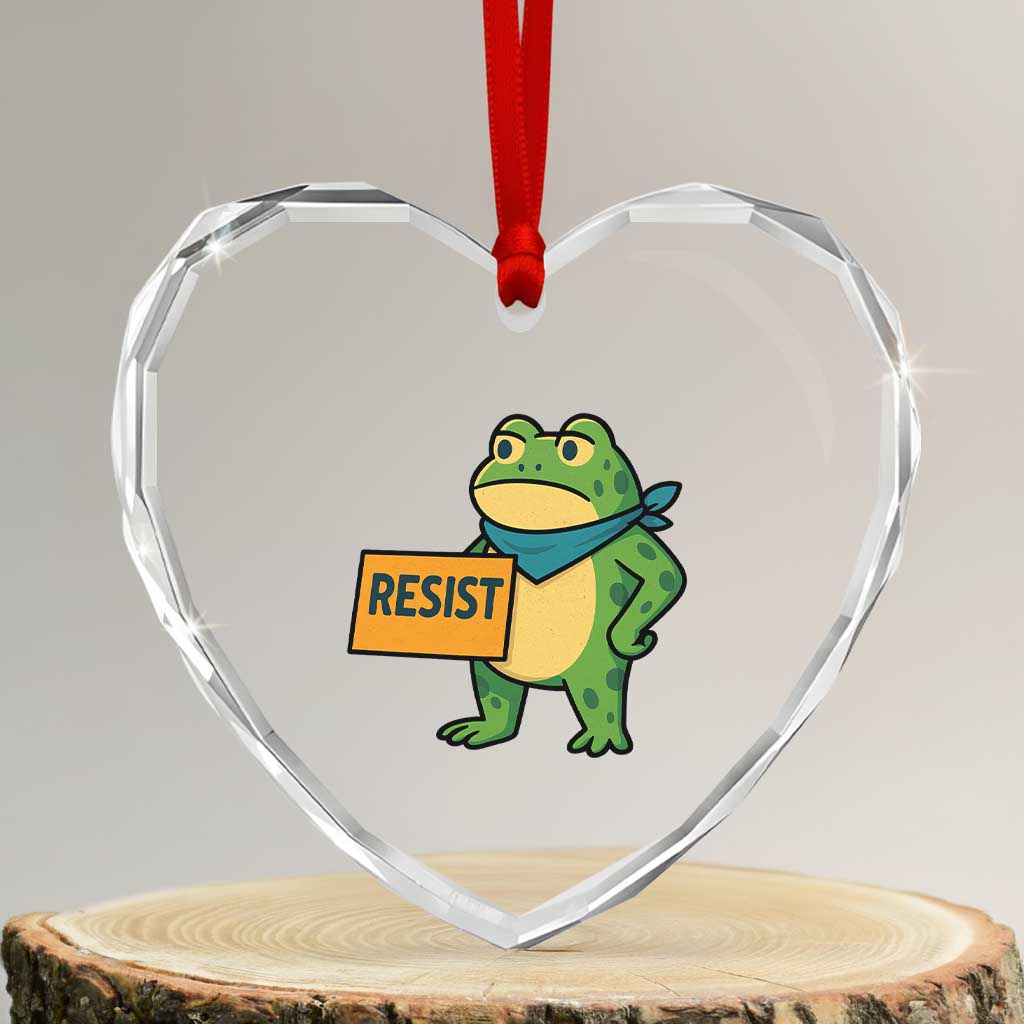 Retro Frog Resist Heart Crystal Glass Ornament Free Portland Oregon Funny Cartoon Graphic TS02 Transparent Glass 3'' Heart Print Your Wear