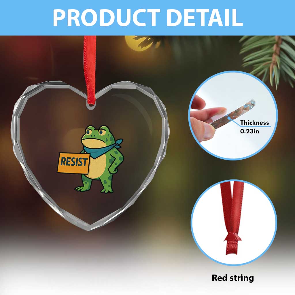 Retro Frog Resist Heart Crystal Glass Ornament Free Portland Oregon Funny Cartoon Graphic TS02 Print Your Wear