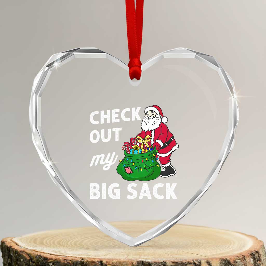Retro Funny Santa Heart Crystal Glass Ornament Christmas Joke Check Out My Big Sack TS10 Transparent Glass 3'' Heart Print Your Wear