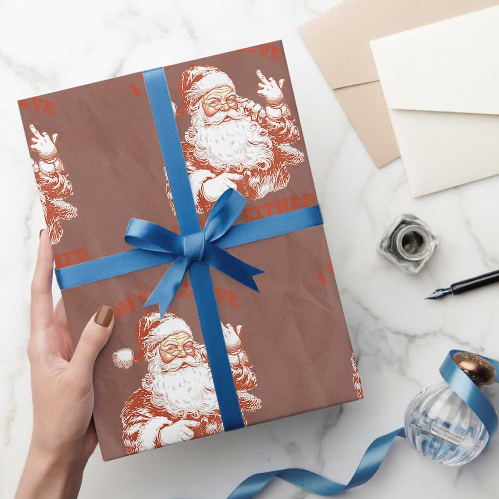 Retro Funny Santa Wrapping Paper Roll I Don't Believe In You Either 90s Christmas TS10 Mocha Print Your Wear