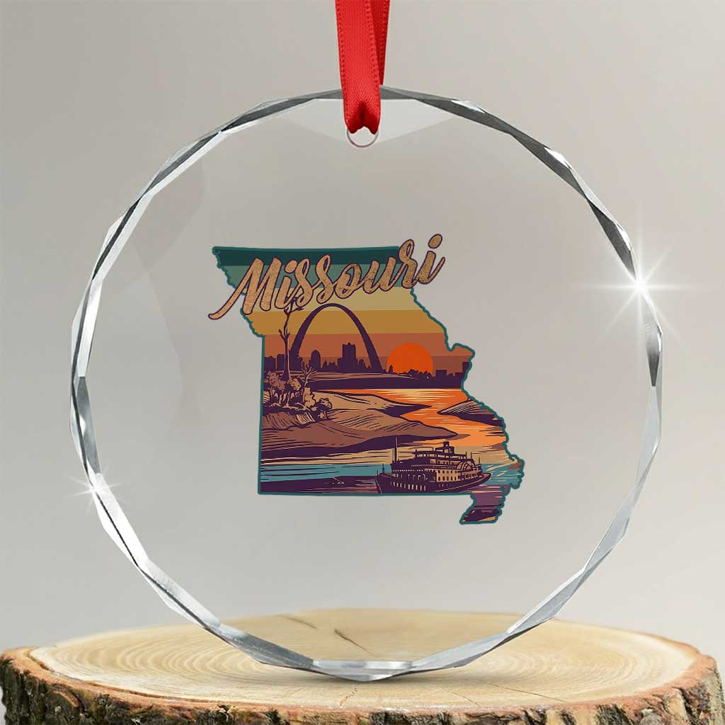 Retro Gateway Arch St Louis Missouri Map Outline Crystal Glass Ornament TS14 Transparent Glass 3'' Circle Print Your Wear