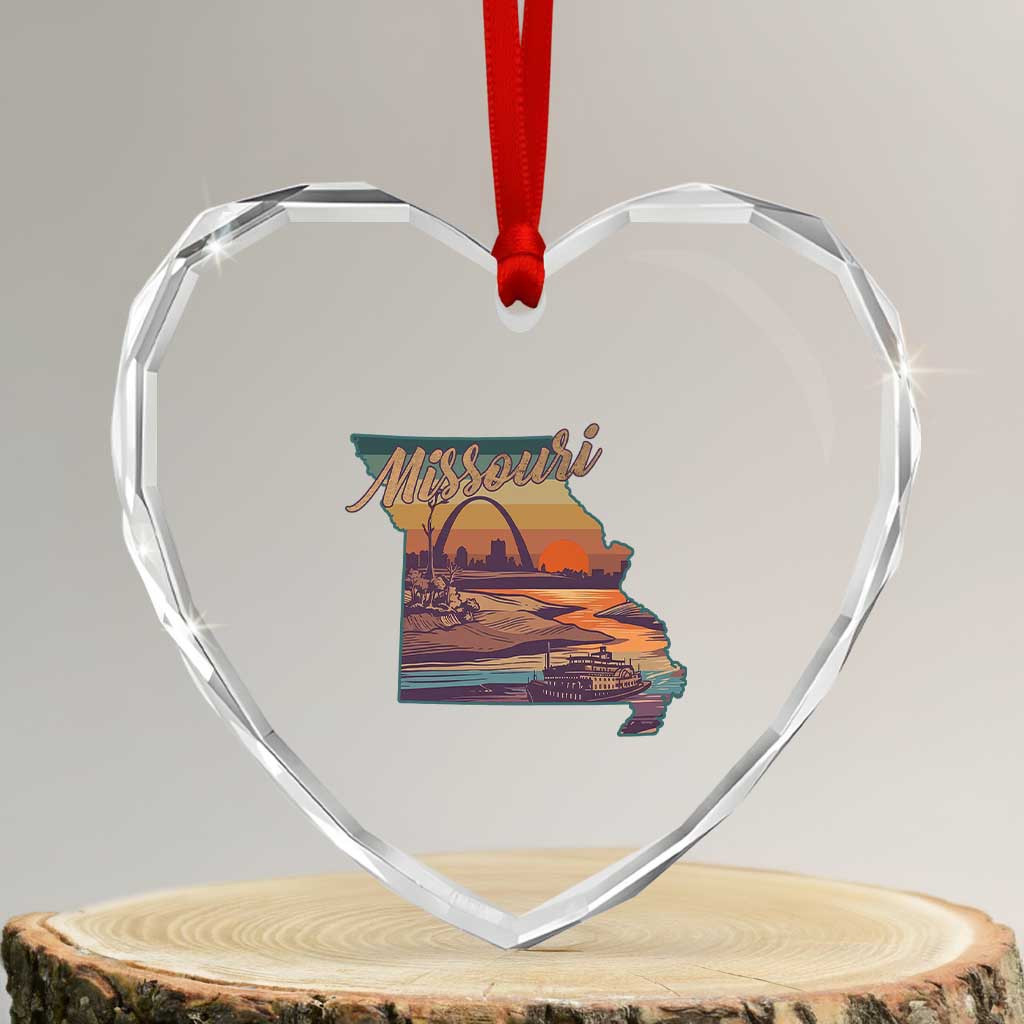 Retro Gateway Arch St Louis Missouri Map Outline Heart Crystal Glass Ornament TS14 Transparent Glass 3'' Heart Print Your Wear