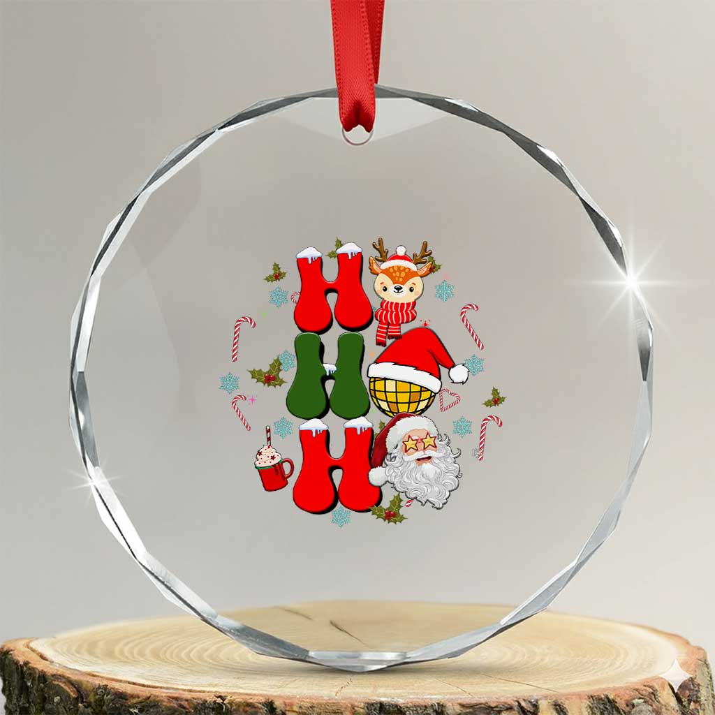 Retro Groovy Christmas Ho Ho Ho Reindeer Disco Ball Santa Xmas Crystal Glass Ornament TS02 Transparent Glass 3'' Circle Print Your Wear