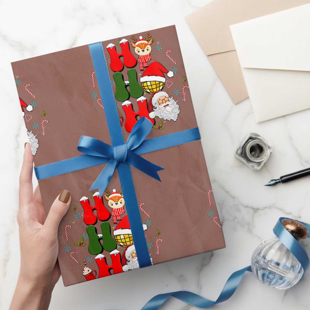 Retro Groovy Christmas Ho Ho Ho Reindeer Disco Ball Santa Xmas Wrapping Paper Roll TS02 Mocha Print Your Wear