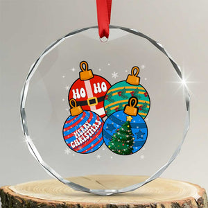 Retro Groovy Merry Christmas Ornament Ho Ho Ho Crystal Glass Ornament TS02 Transparent Glass 3'' Circle Print Your Wear