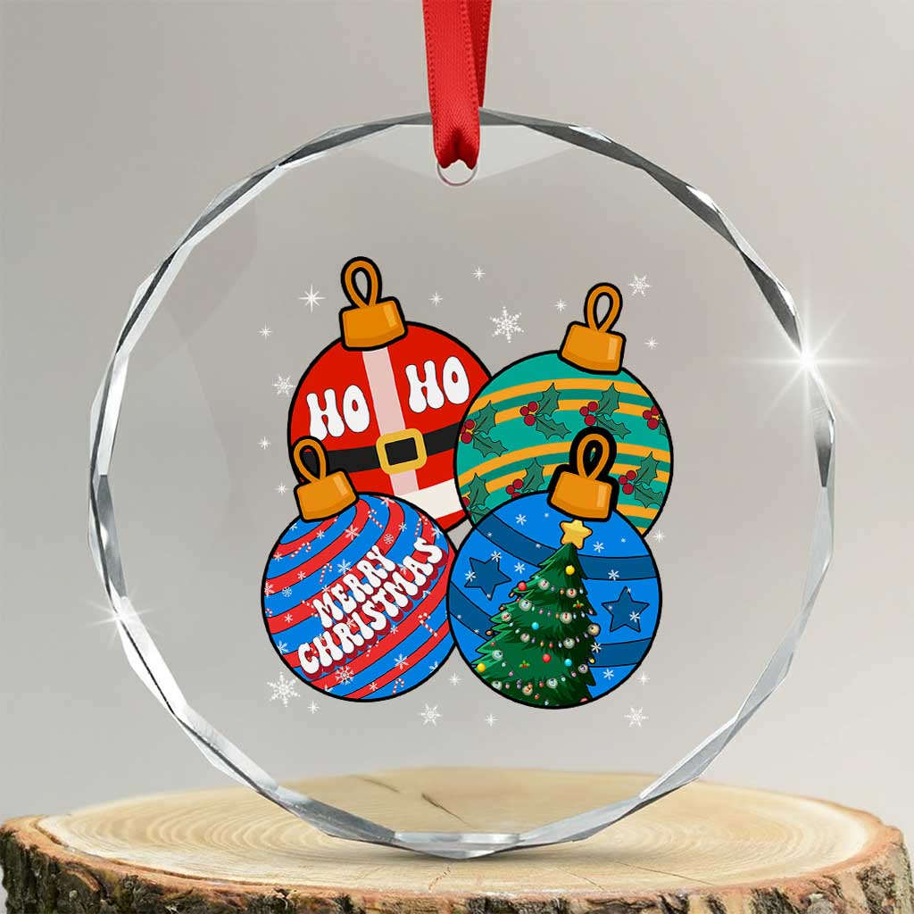 Retro Groovy Merry Christmas Ornament Ho Ho Ho Crystal Glass Ornament TS02 Transparent Glass 3'' Circle Print Your Wear