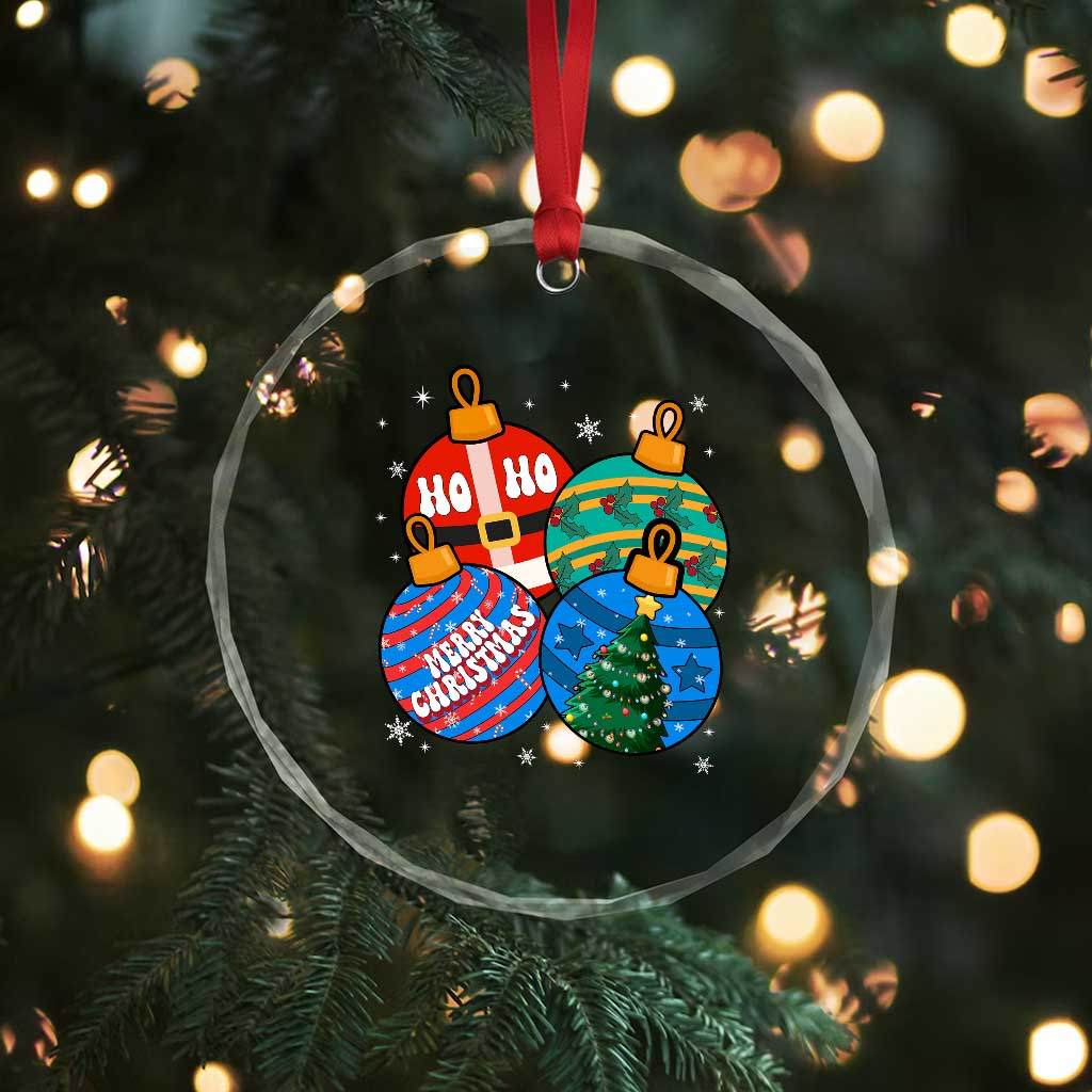 Retro Groovy Merry Christmas Ornament Ho Ho Ho Crystal Glass Ornament TS02 Print Your Wear