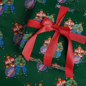 Retro Groovy Merry Christmas Ornament Ho Ho Ho Wrapping Paper Roll TS02 Green Print Your Wear