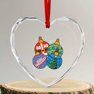 Retro Groovy Merry Christmas Ornament Ho Ho Ho Heart Crystal Glass Ornament TS02 Transparent Glass 3'' Heart Print Your Wear
