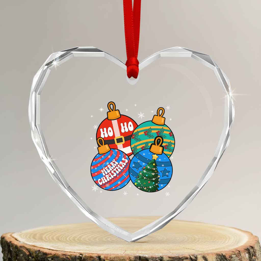 Retro Groovy Merry Christmas Ornament Ho Ho Ho Heart Crystal Glass Ornament TS02 Transparent Glass 3'' Heart Print Your Wear