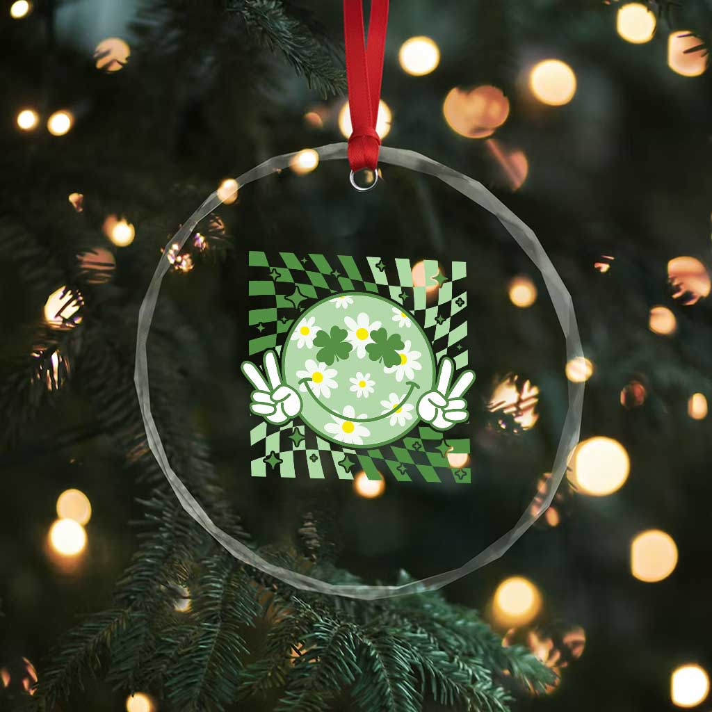 Retro Groovy Shamrock Smile Face St Patricks Day Crystal Glass Ornament TS10 Print Your Wear