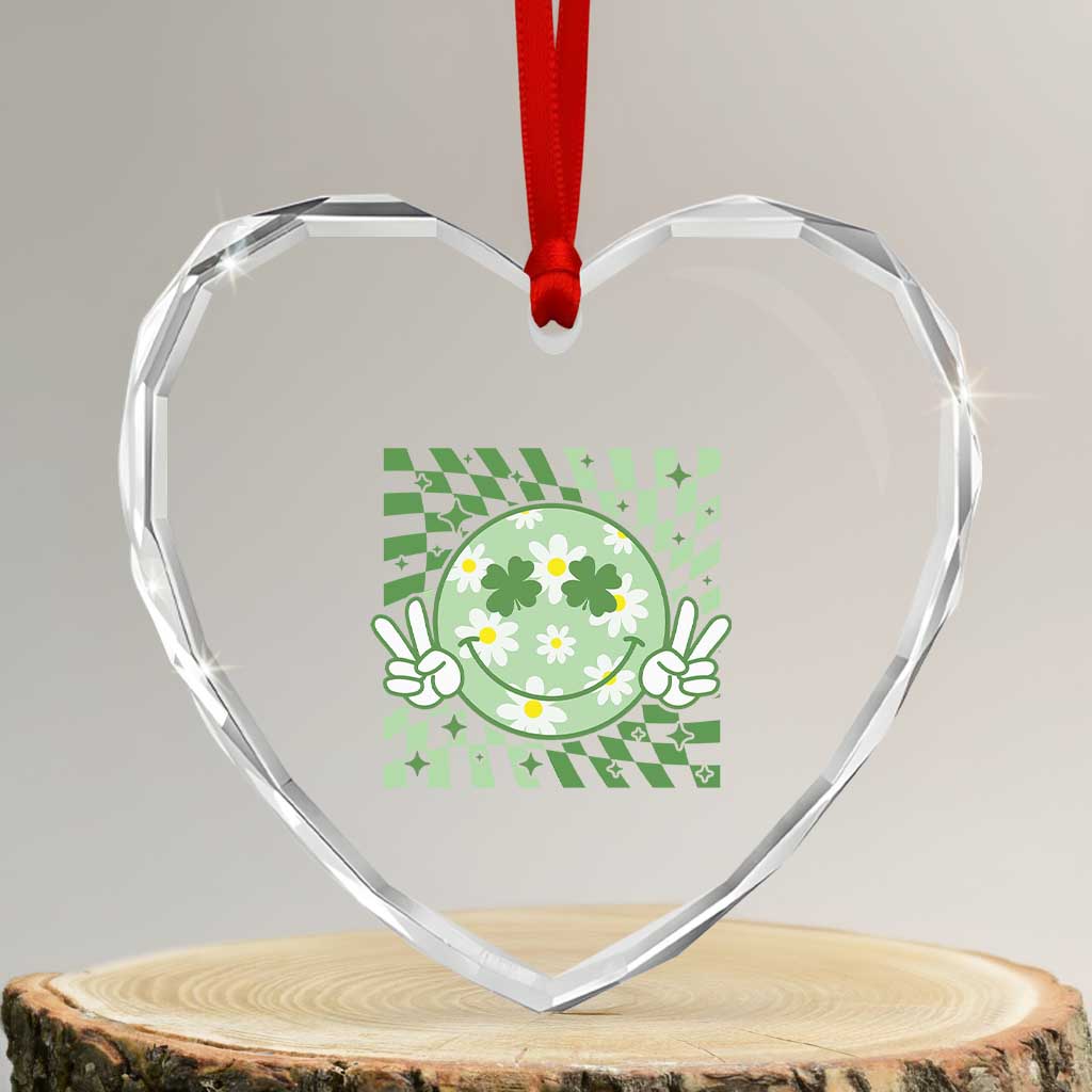 Retro Groovy Shamrock Smile Face St Patricks Day Heart Crystal Glass Ornament TS10 Transparent Glass 3'' Heart Print Your Wear