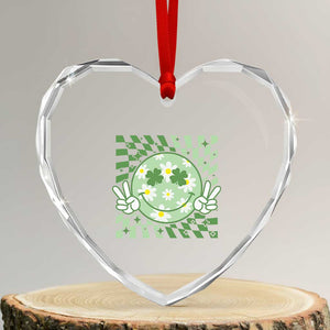 Retro Groovy Shamrock Smile Face St Patricks Day Heart Crystal Glass Ornament TS10 Transparent Glass 3'' Heart Print Your Wear