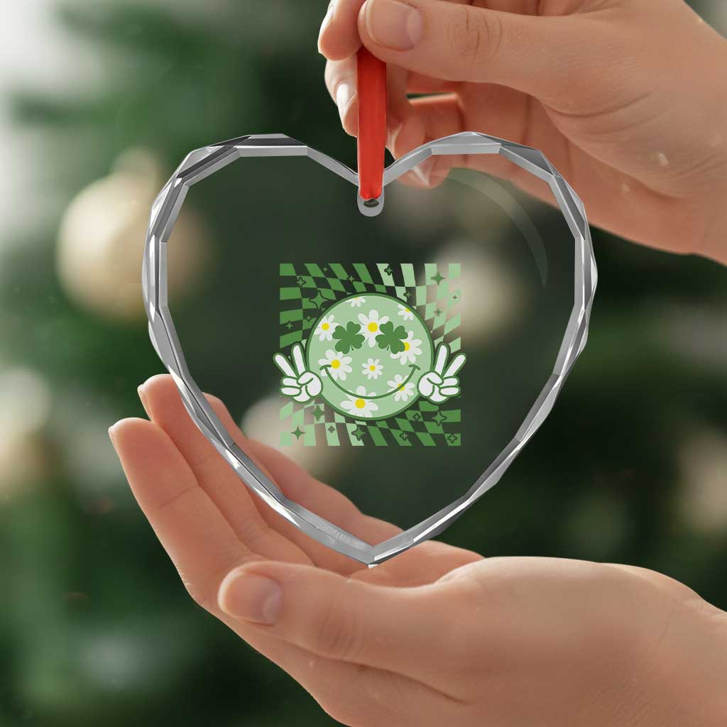 Retro Groovy Shamrock Smile Face St Patricks Day Heart Crystal Glass Ornament TS10 Print Your Wear