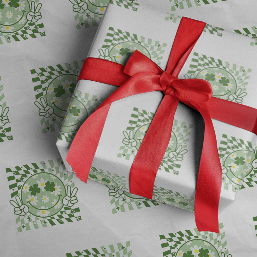 Retro Groovy Shamrock Smile Face St Patricks Day Wrapping Paper Roll TS10 White Print Your Wear